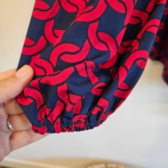 Mud Pie Navy Red Chain Belle Bow Tunic Blouse Top Size L (12-14) - Picture 4 of 6